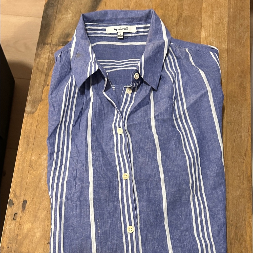 Madewell Blue and White Striped Casual Shirt